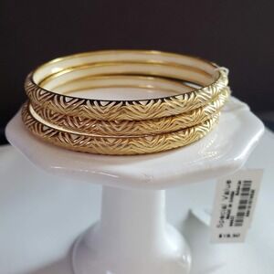 J.Crew Factory Gold Tone White Enamel Chevron Bangle Bracelet Set of 3 NWT